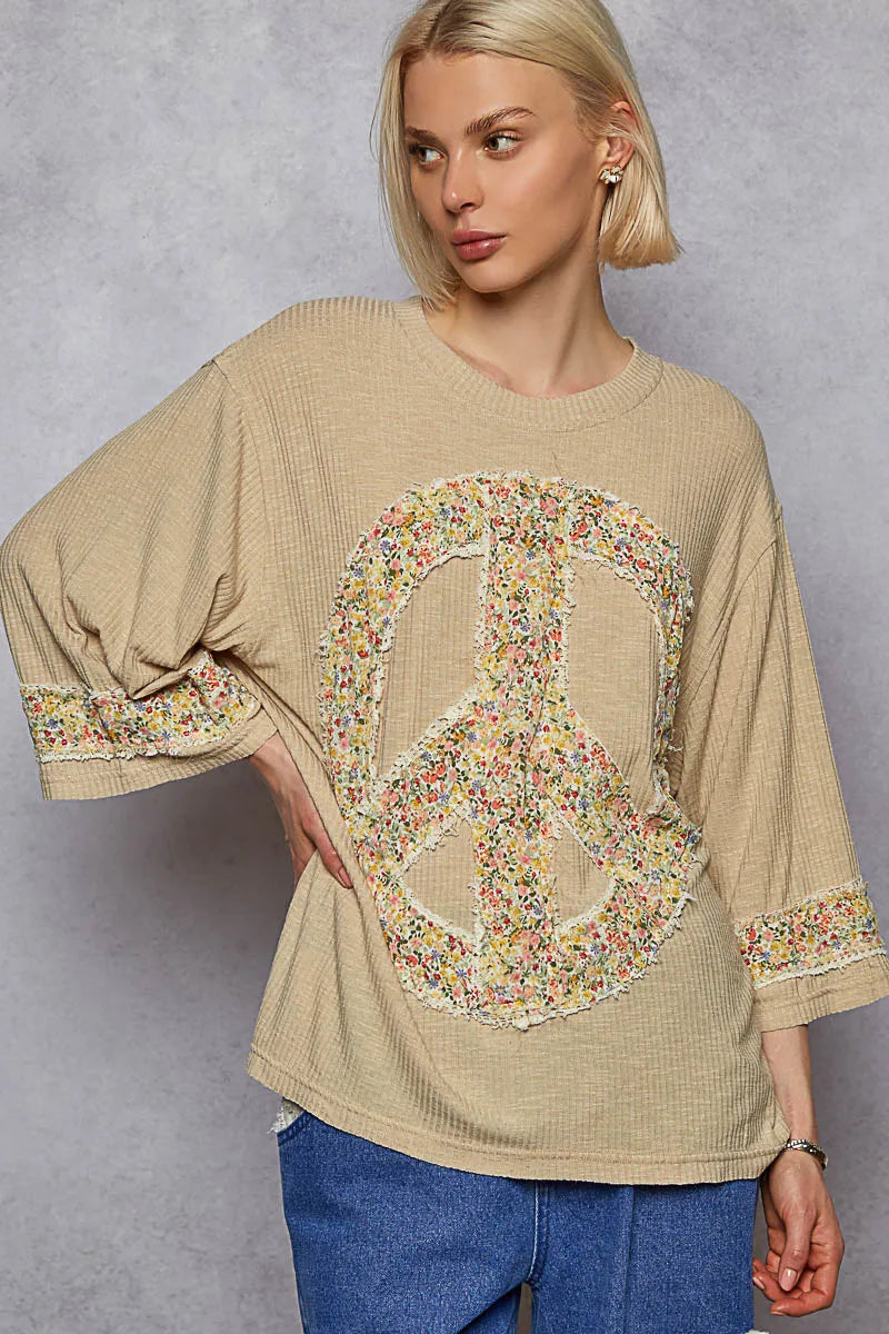 POL Floral Peace Patch Drop Shoulder T-Shirt OutfitFlow