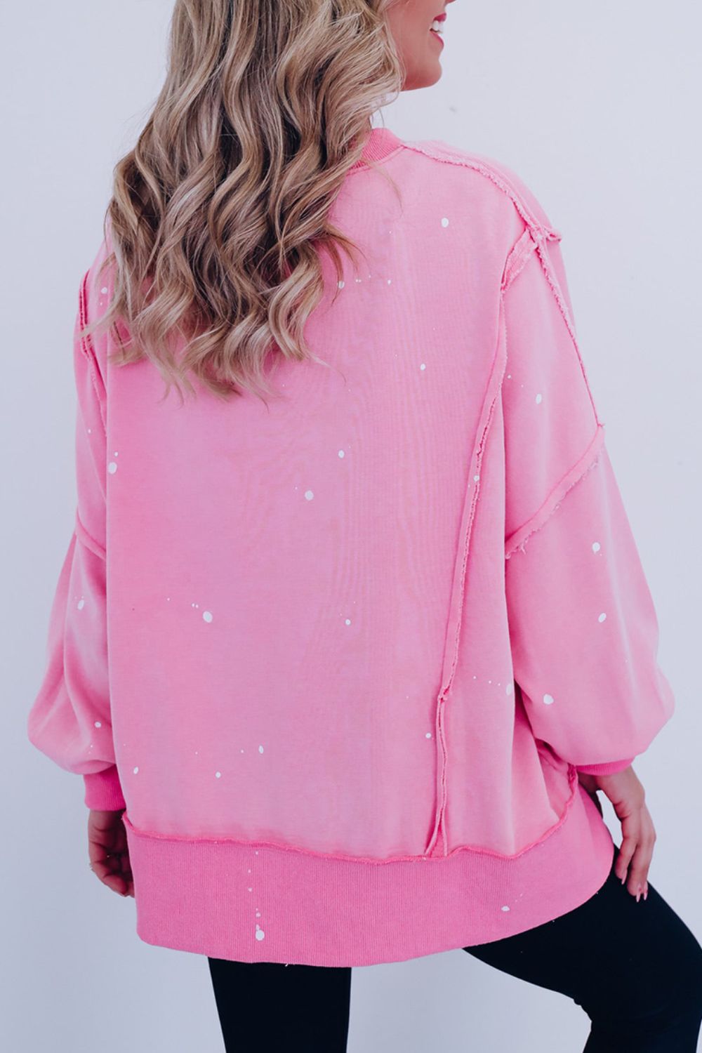 Outfit Flow - Exposed Seam Splatter Print Round Neck Sweatshirt