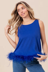 BiBi French Terry Faux Feather Bottom Back Tied Top OutfitFlow