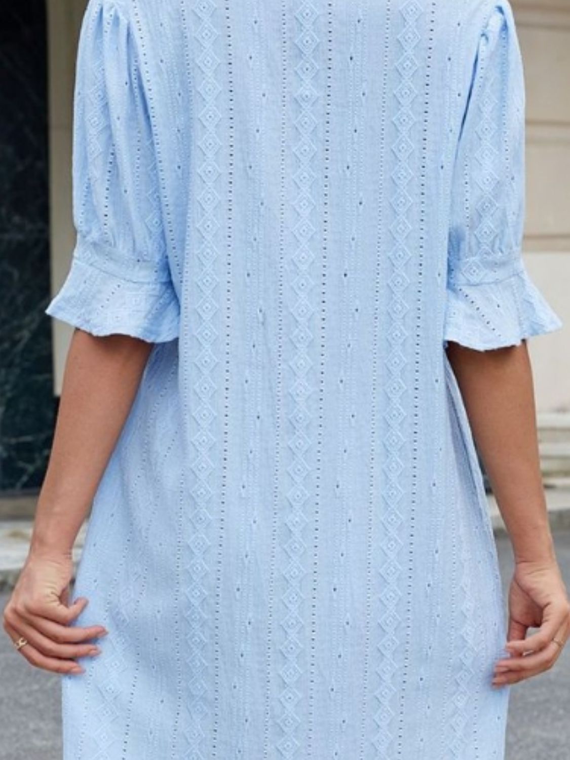Eyelet Flounce Sleeve Mini Dress OutfitFlow