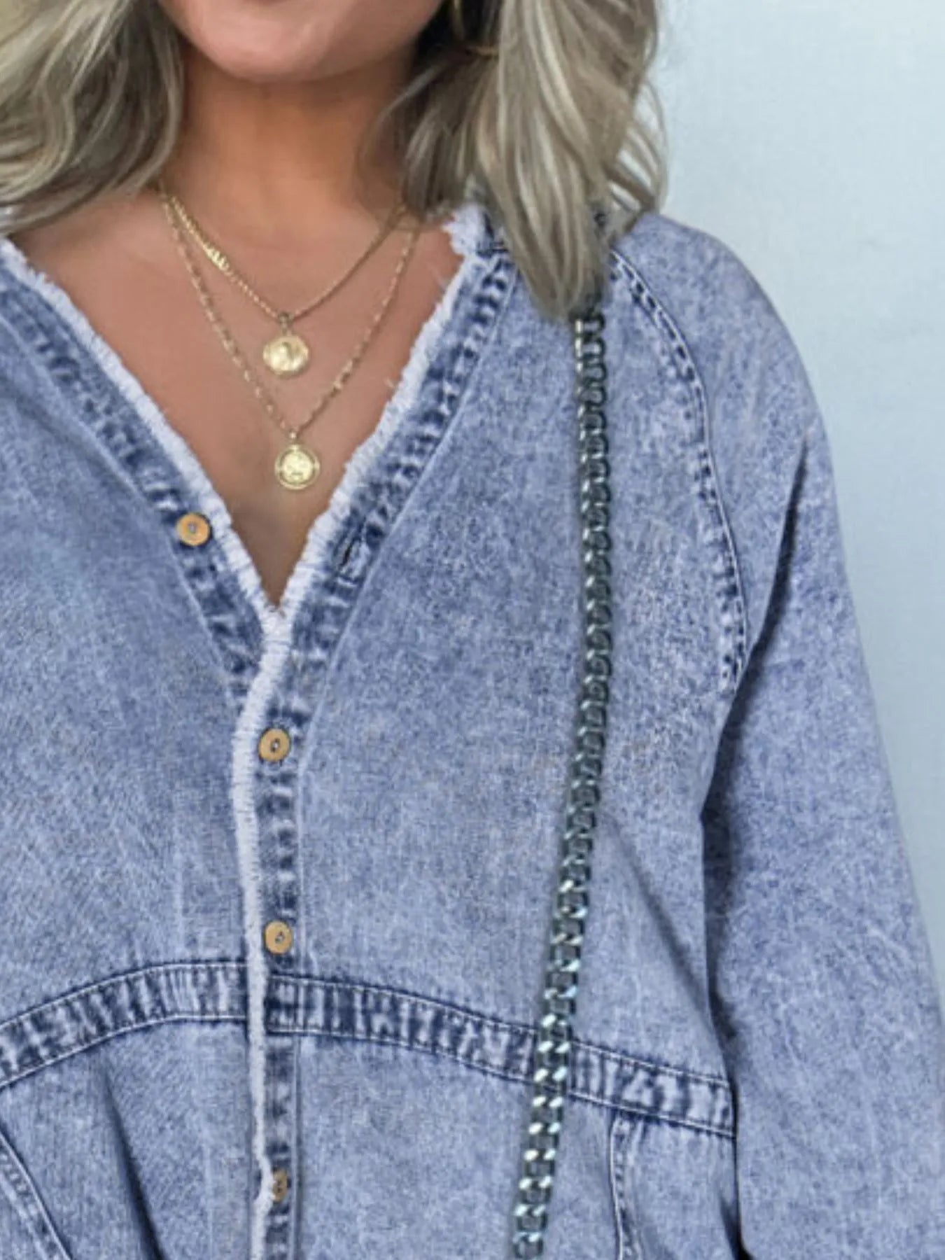 Full Size Button-Front Long Sleeve Denim Shirt Dress Plus Size OutfitFlow