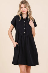 Mittoshop Twill Short Sleeve Collared Mini Dress OutfitFlow