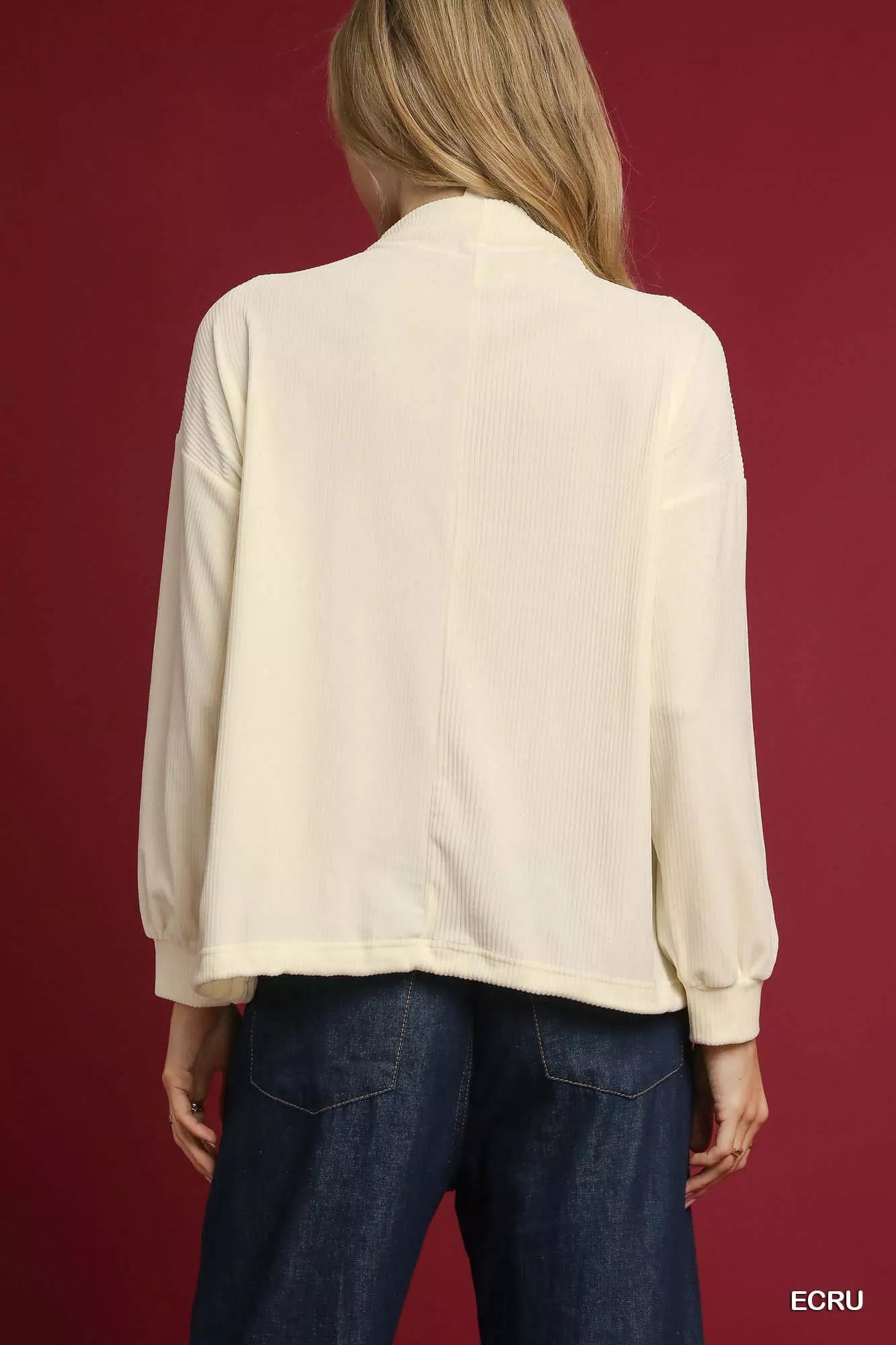 Umgee Ribbed Drawstring Hem Knit Top OutfitFlow