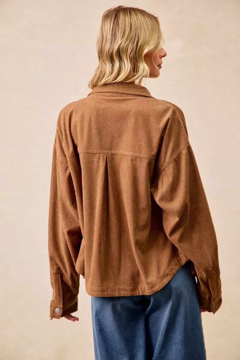 BiBi Corduroy Relaxed Fit Shacket with Back Pleat OutfitFlow