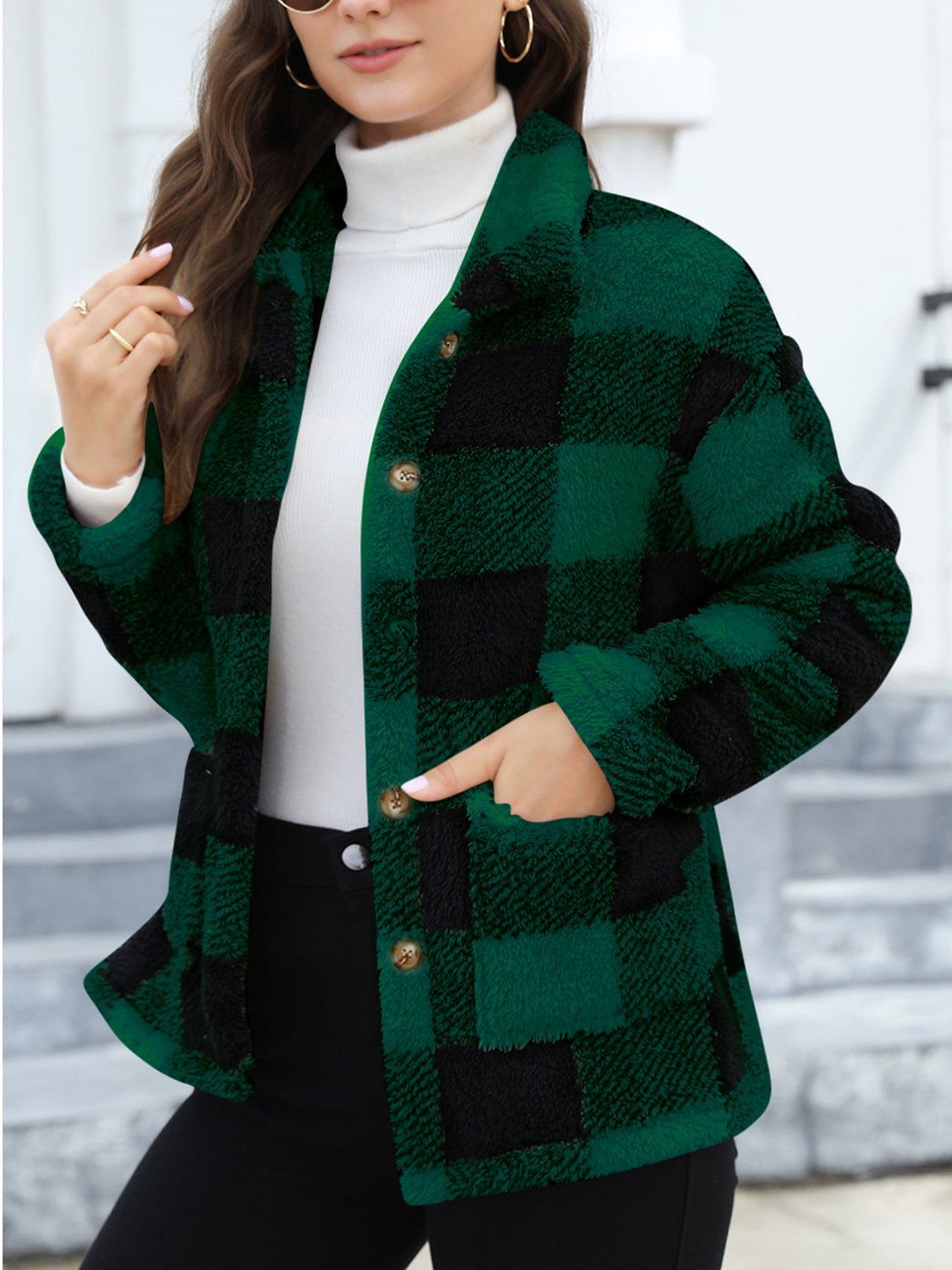 Outfit Flow - Button Up Drop Shoulder Fuzzy Jacket