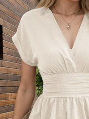 Surplice Short Sleeve Blouse OutfitFlow
