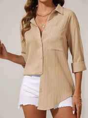 Textured Button-Down Shirt Tan OutfitFlow