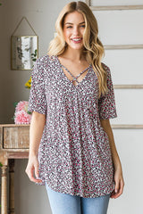 Heimish Full Size Short Sleeve Crisscross Animal Babydoll Top Plus Size OutfitFlow
