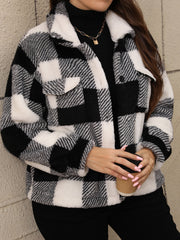 Outfit Flow - Plus Size Pocketed Plaid Collared Neck Jacket