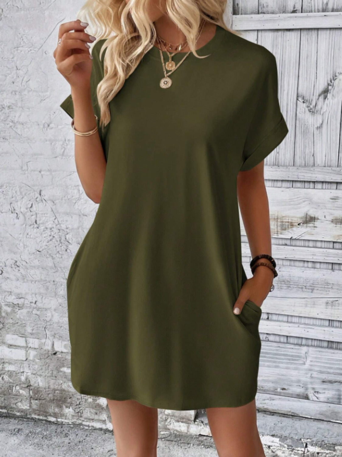 Short Sleeve Mini Tee Dress with Pockets OutfitFlow