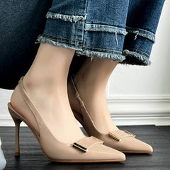 Point Toe Stiletto Slingback Pumps Apricot OutfitFlow