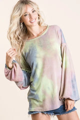 BiBi Tie Dye French Terry Sweatshirt With Bubble Sleeves Trendsi