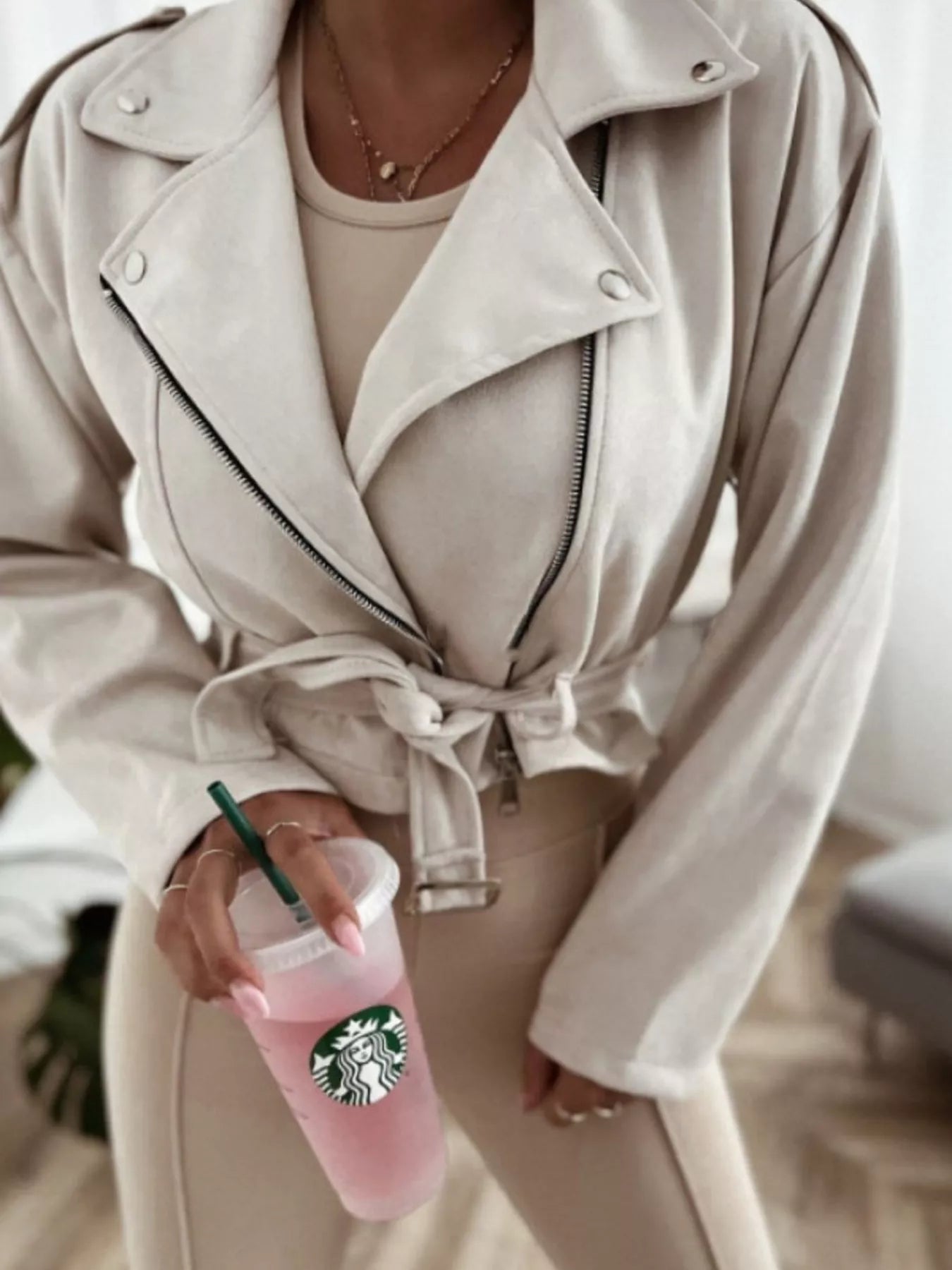 Zip Up Cropped Jacket Apricot OutfitFlow