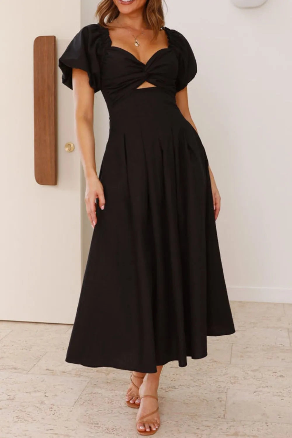 Sweetheart Neck Puff Sleeve Dress OutfitFlow