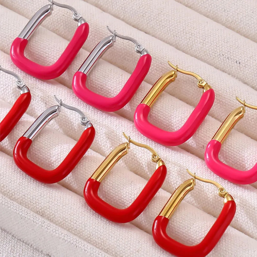 Stainless Steel Drip Oil Contrast Earring OutfitFlow