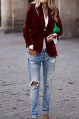 Lapel Collar One Button Blazer OutfitFlow