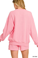 Zenana Slub Long Sleeve Top and Shorts Set Trendsi