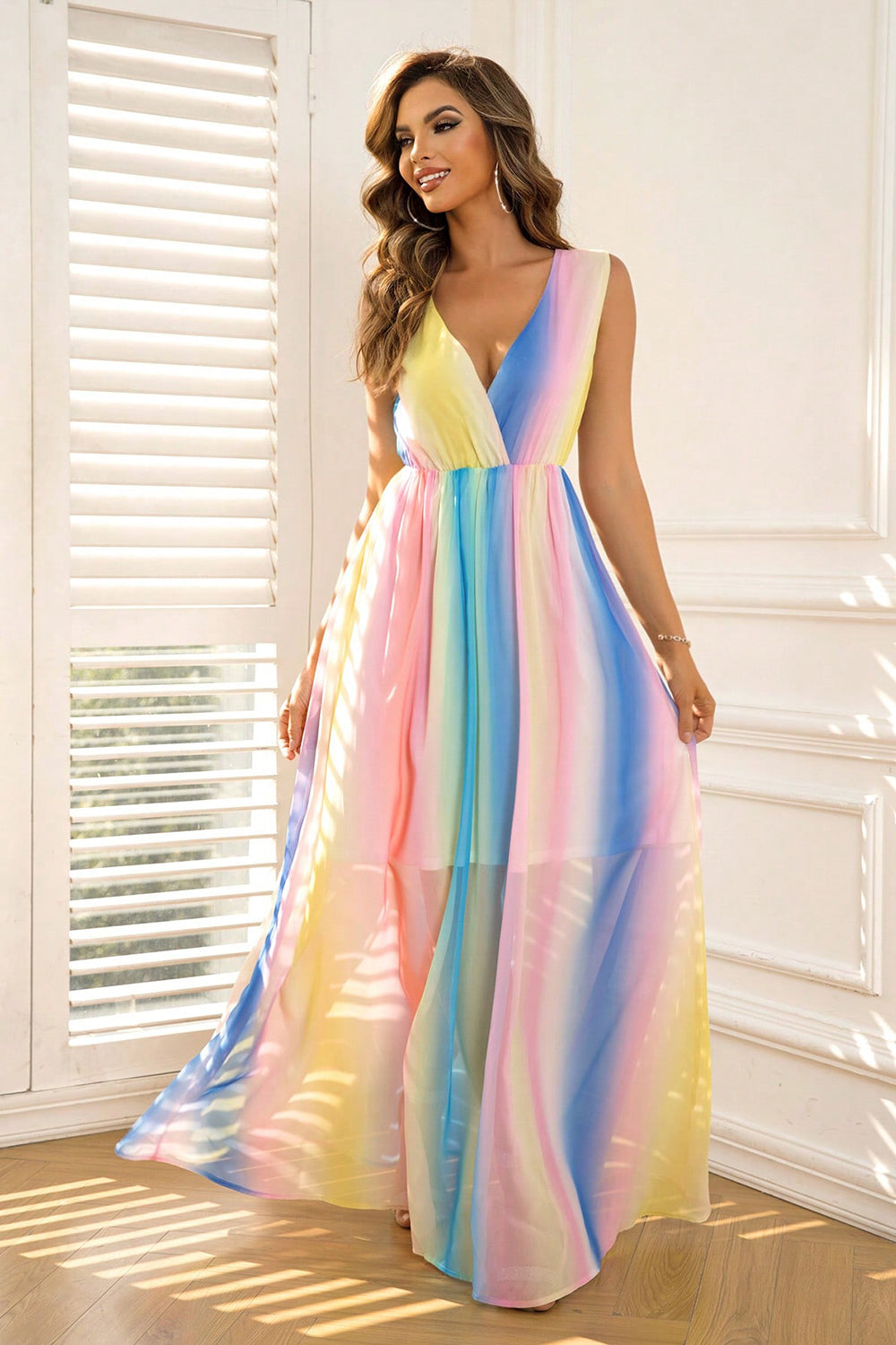 Surplice Neck Sleeveless Maxi Dress OutfitFlow