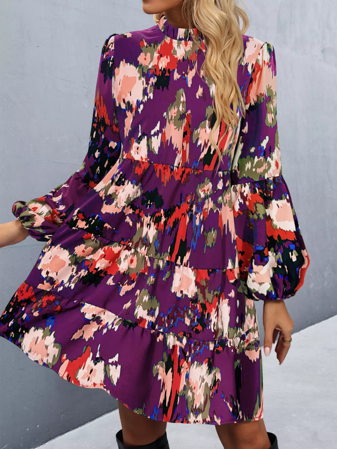 Printed Balloon Sleeve Mini Dress OutfitFlow