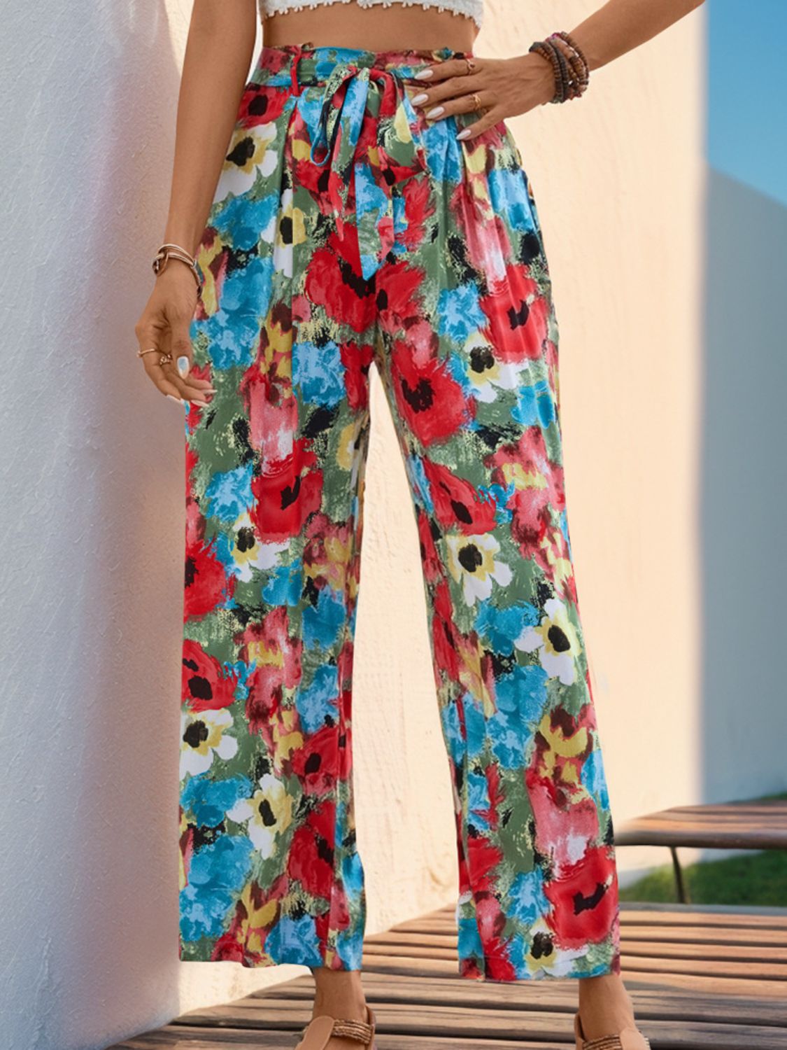 Outfit Flow - Perfee Tied Printed Wide Leg Pants