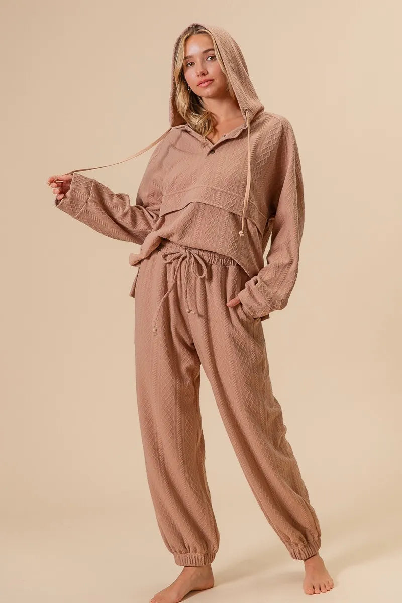 BiBi Textured Knit Buttoned Hoodie Top OutfitFlow