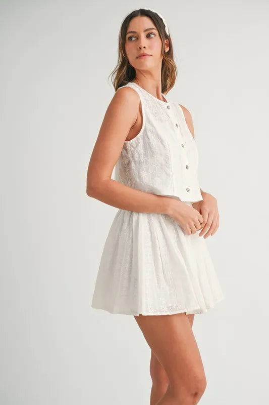 MABLE Eyelet Lace Top and Mini Skirt Set OutfitFlow