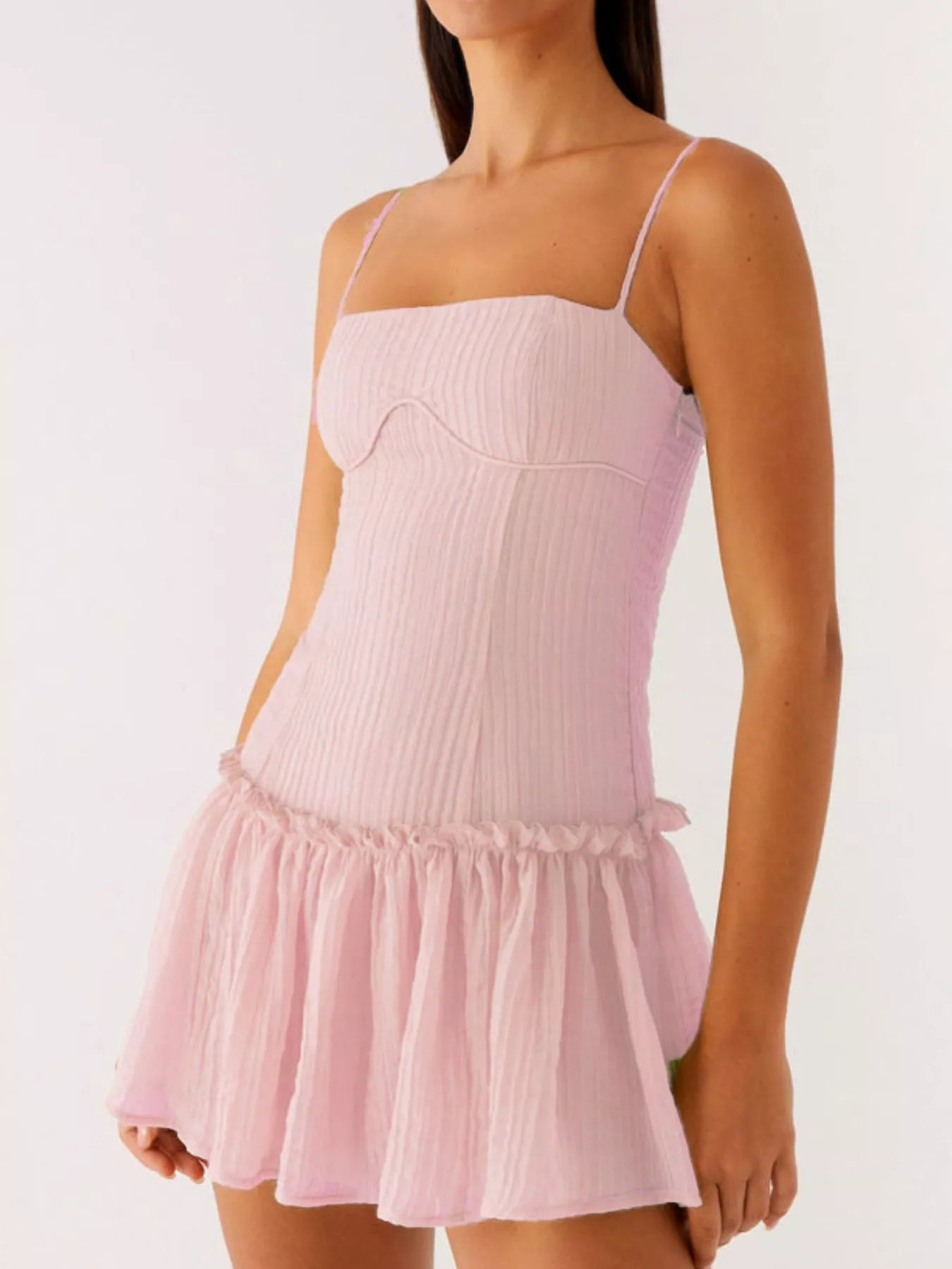 Ruffle Hem Cami Mini Dress Pink OutfitFlow