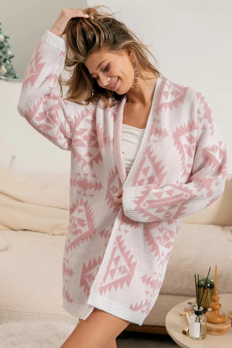 BiBi Aztec Pattern Open Front Cardigan OutfitFlow