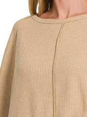 Zenana Ribbed Center Seam Dolman Sleeve Hi Low Sweater OutfitFlow