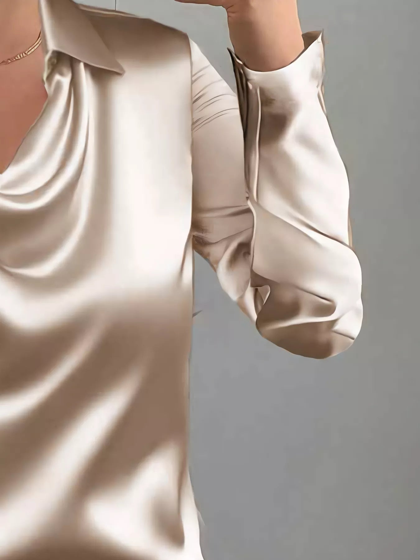 Satin Collared Neck Long Sleeve Blouse OutfitFlow