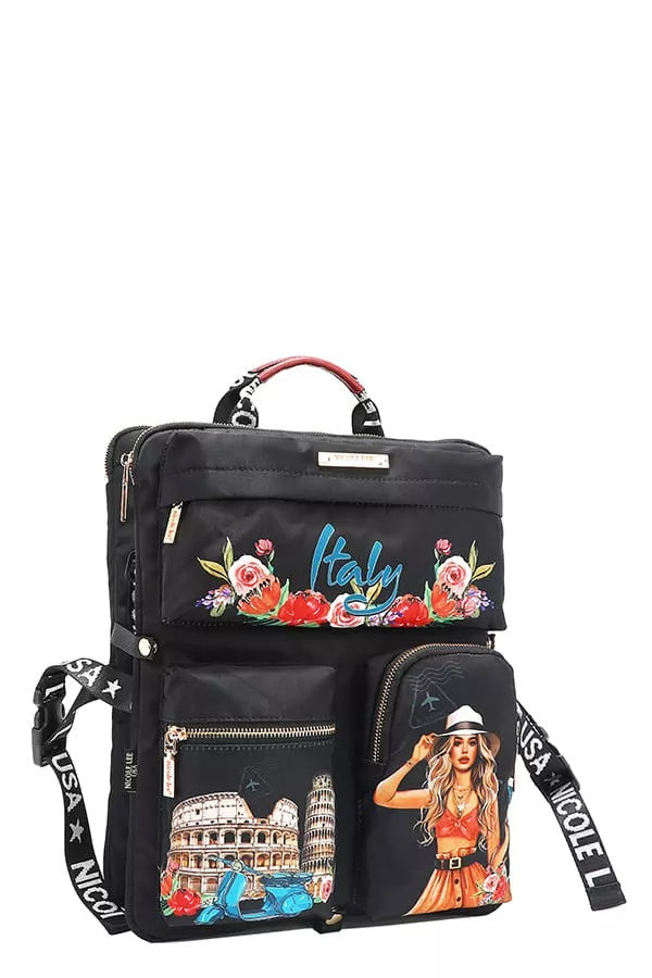 Nicole Lee USA Multi-Pocket Travel Backpack MARTHA TRAVELS ITALY One Size OutfitFlow