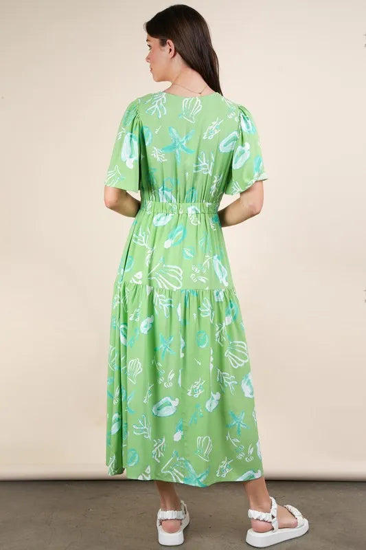 VERY J Printed V-Neck Resort Midi Dress OutfitFlow