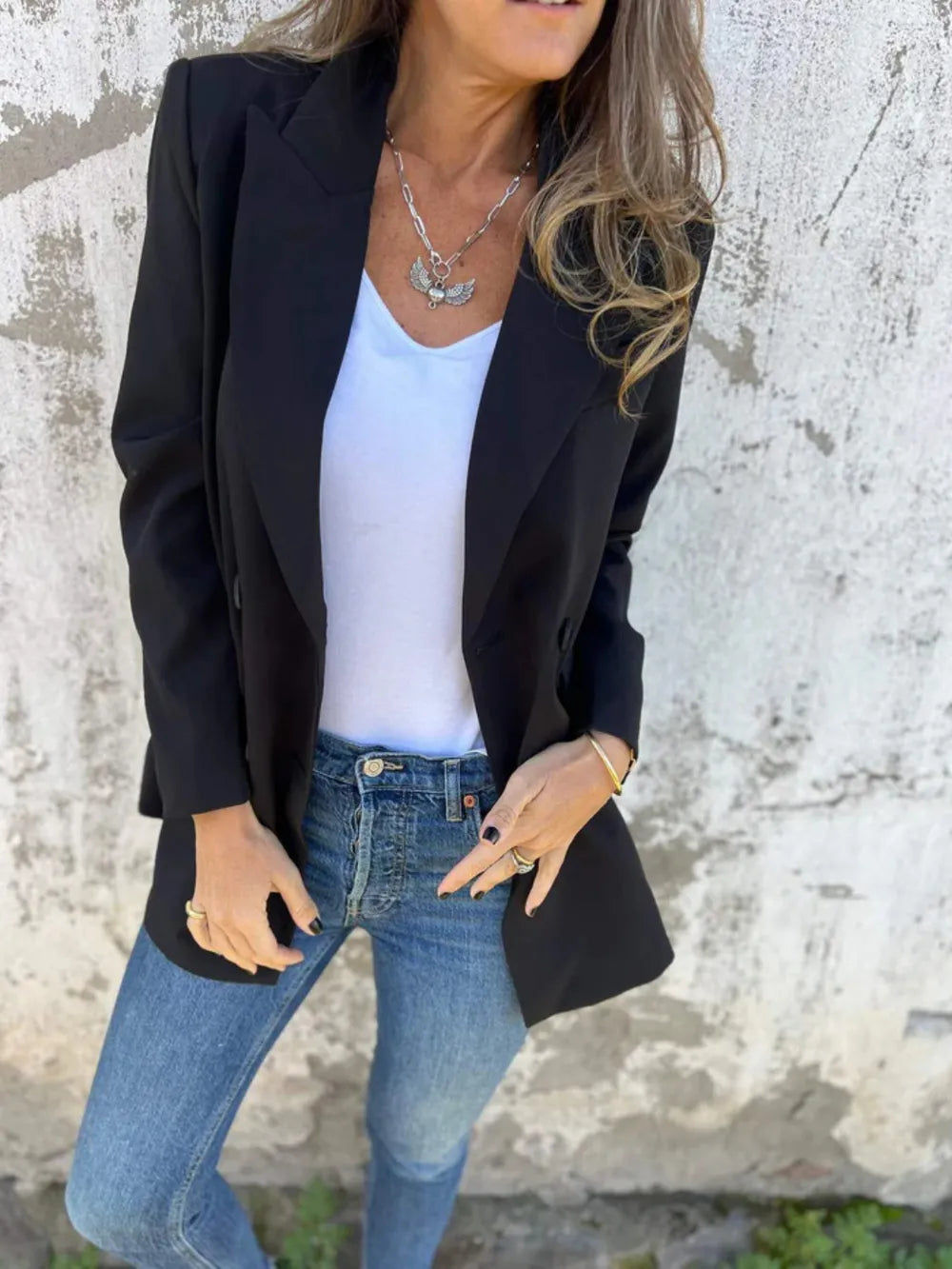 Full Size Collared Neck Long Sleeve Blazer Trendsi