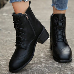 Lace-Up Ankle Boots with Zipper Trendsi