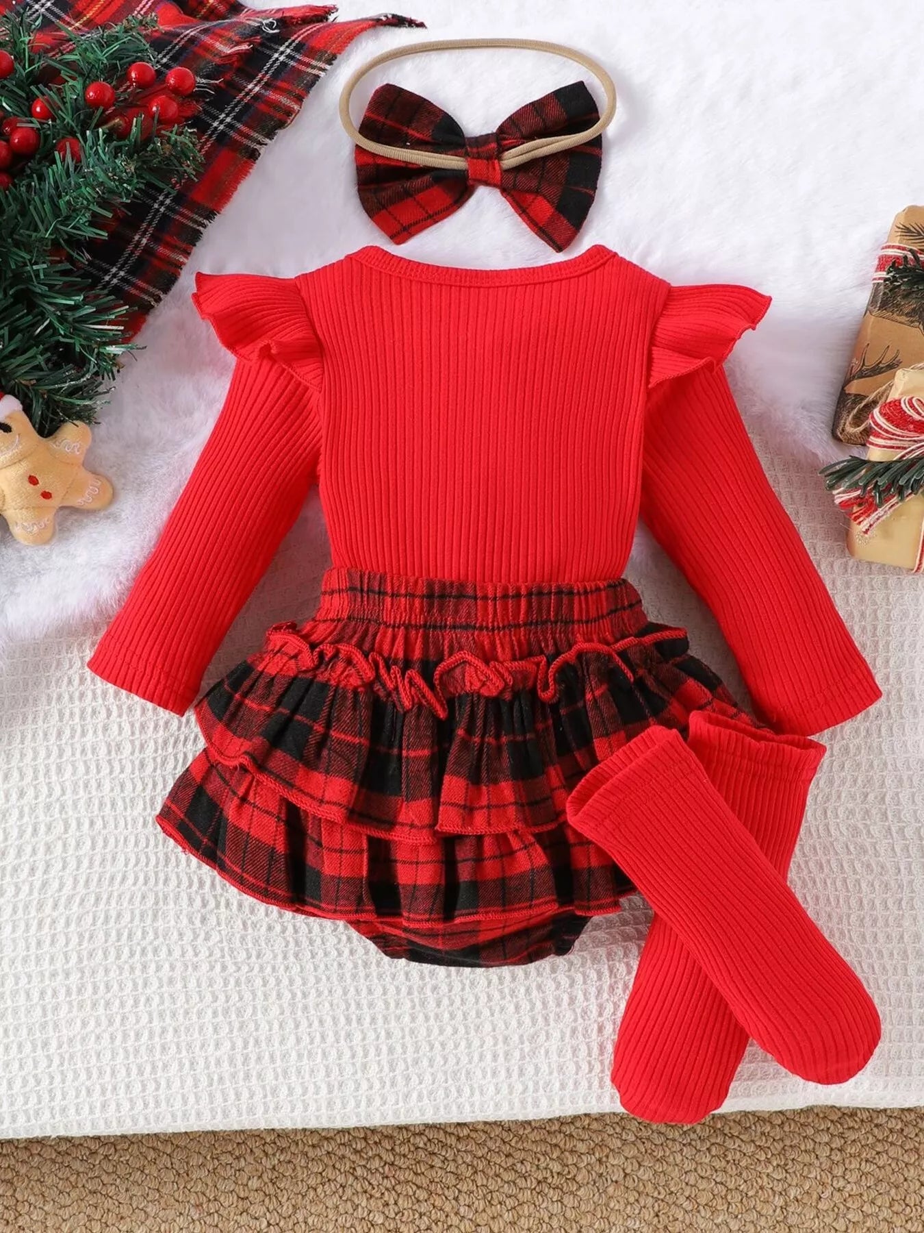 Children's Christmas Ruffle Trim 4-Piece Set OutfitFlow
