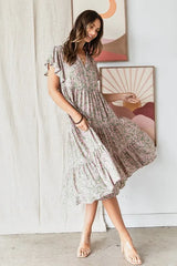 Mittoshop Abstract Print Ruffle Tier Midi Dress OutfitFlow