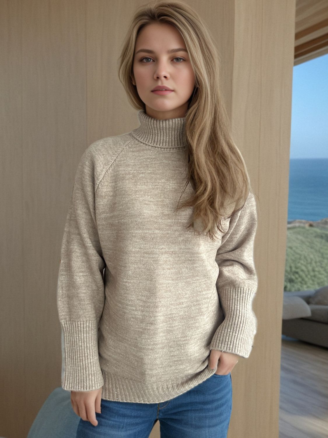 Outfit Flow - Turtleneck Raglan Sleeve Sweater