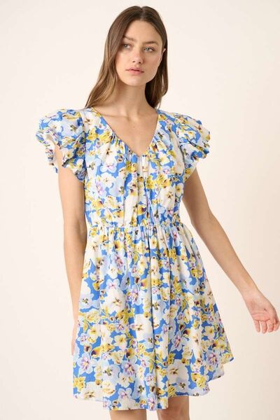 Mittoshop Floral V-Neck Cap Sleeve Mini Dress OutfitFlow