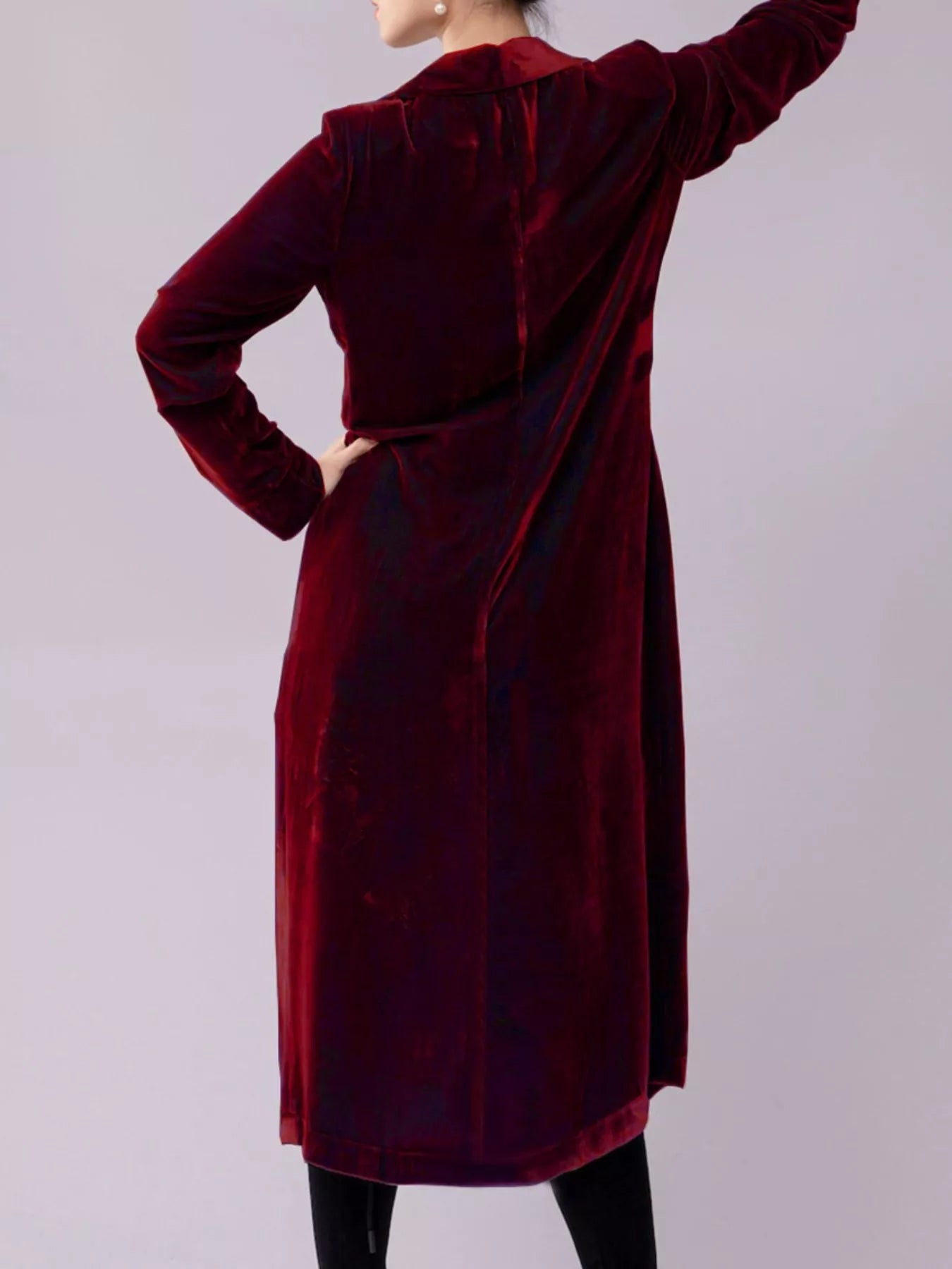 Velvet Lapel Collar Longline Coat Trendsi