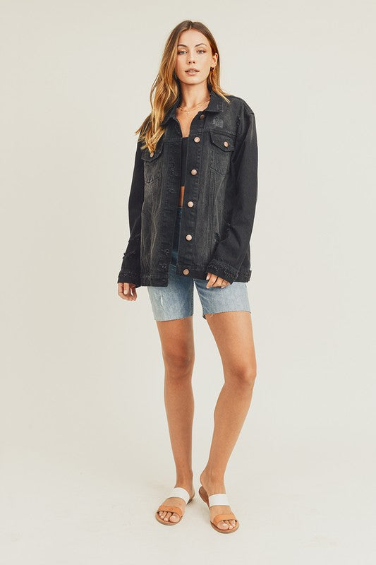 Outfit Flow - RISEN Full Size Distressed Long Sleeve Denim Jacket