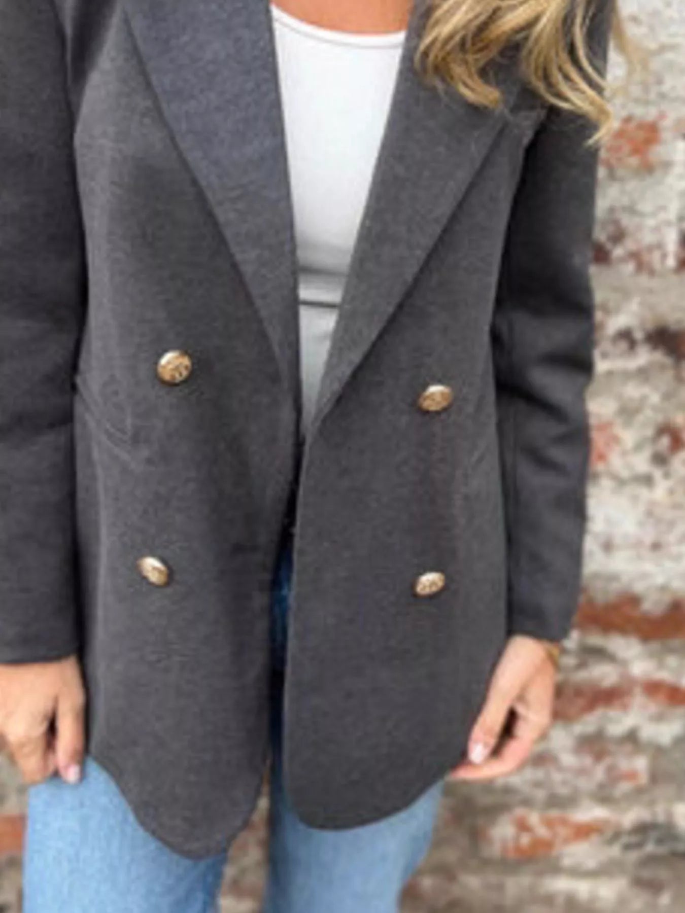 Full Size Double Breasted Long Sleeve Blazer Plus Size OutfitFlow