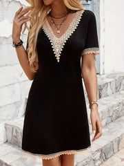 Boho Lace Trim V-Neck Mini Dress OutfitFlow