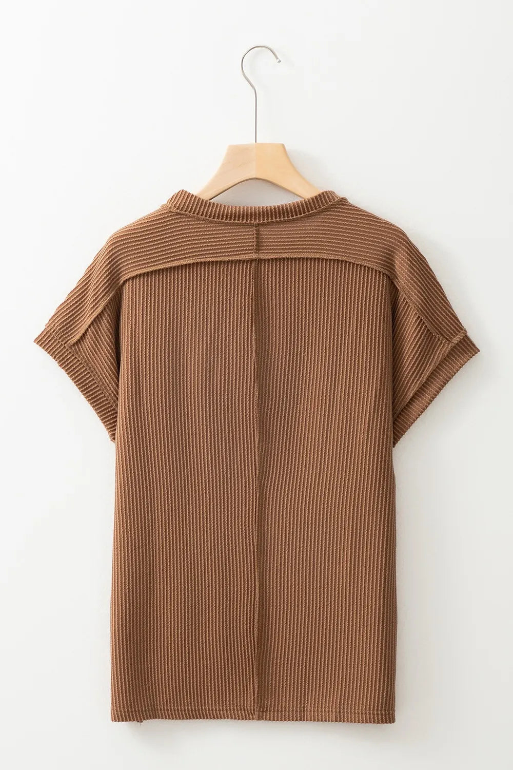 Casual Ribbed Short Sleeve Round Neck T-Shirt OutfitFlow