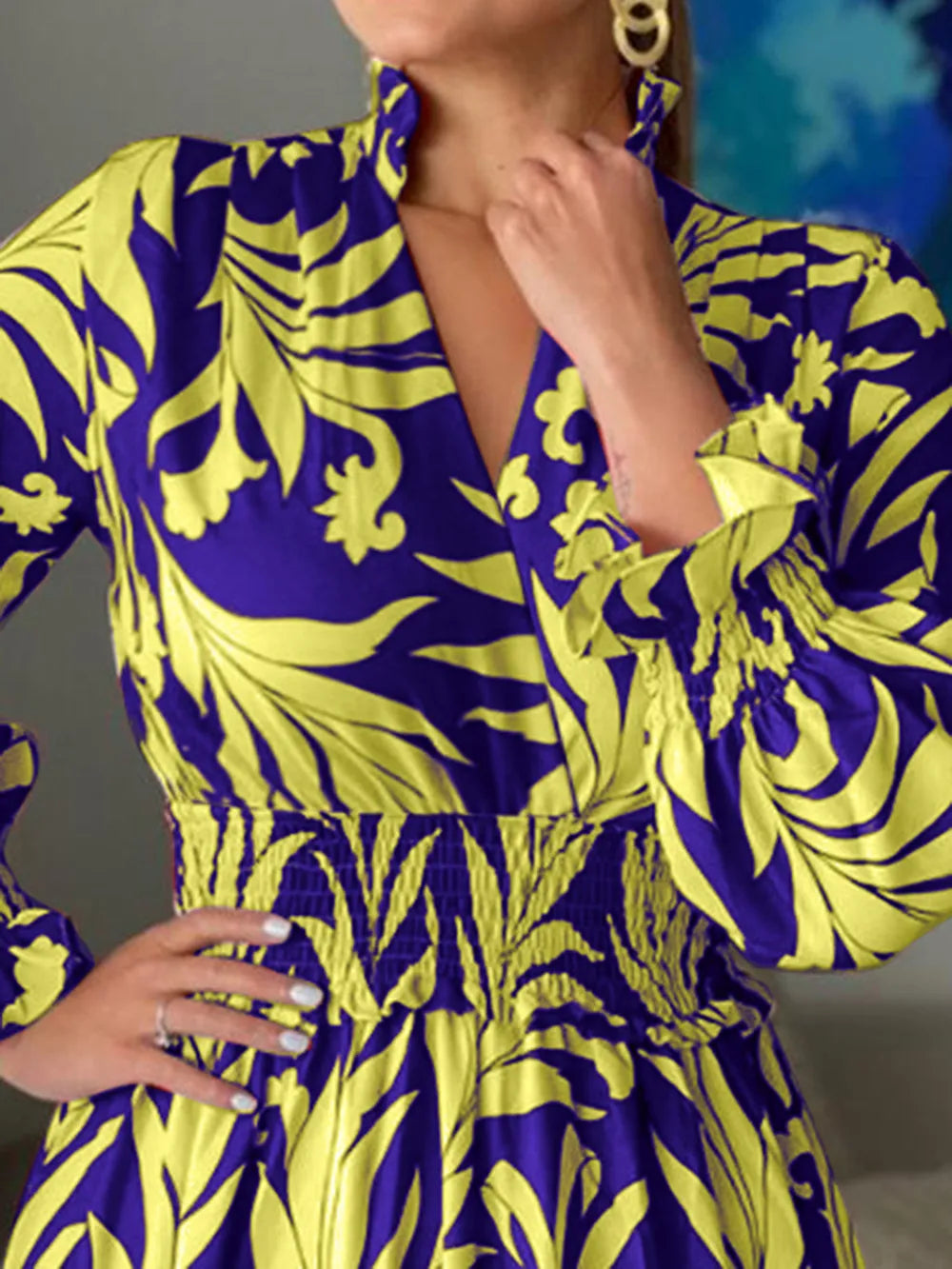 Printed Flounce Sleeve Maxi Dress OutfitFlow
