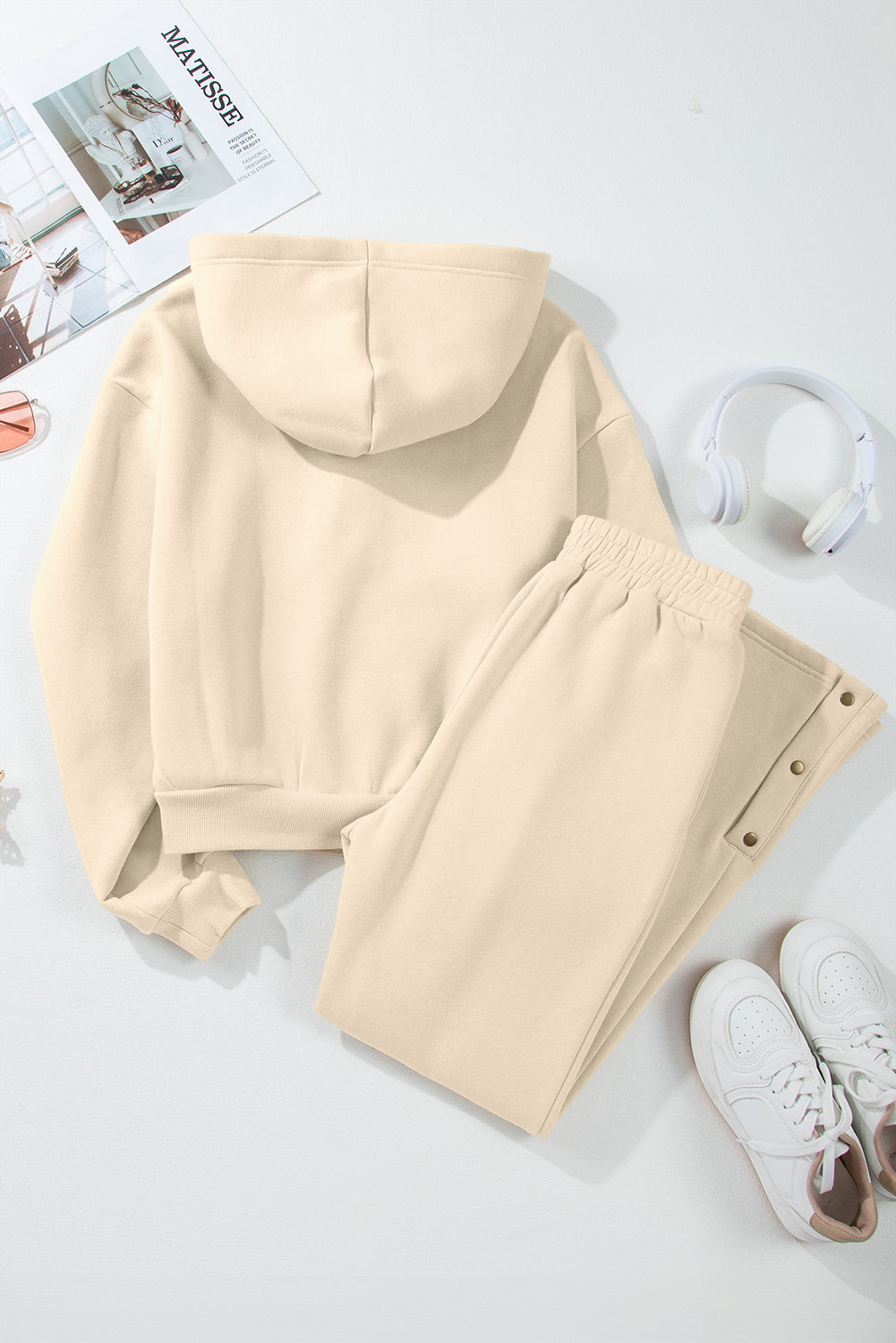 Outfit Flow - Half Snap Long Sleeve Hooded Top and Pants Set