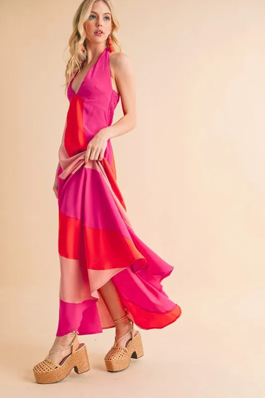 Color Block Sleeveless Maxi Dress OutfitFlow