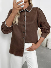 Button Up Contrast Trim Jacket OutfitFlow