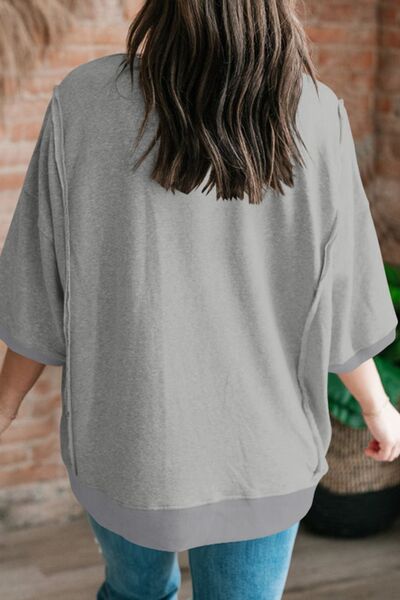 Exposed Seam Side Slit Round Neck Top OutfitFlow