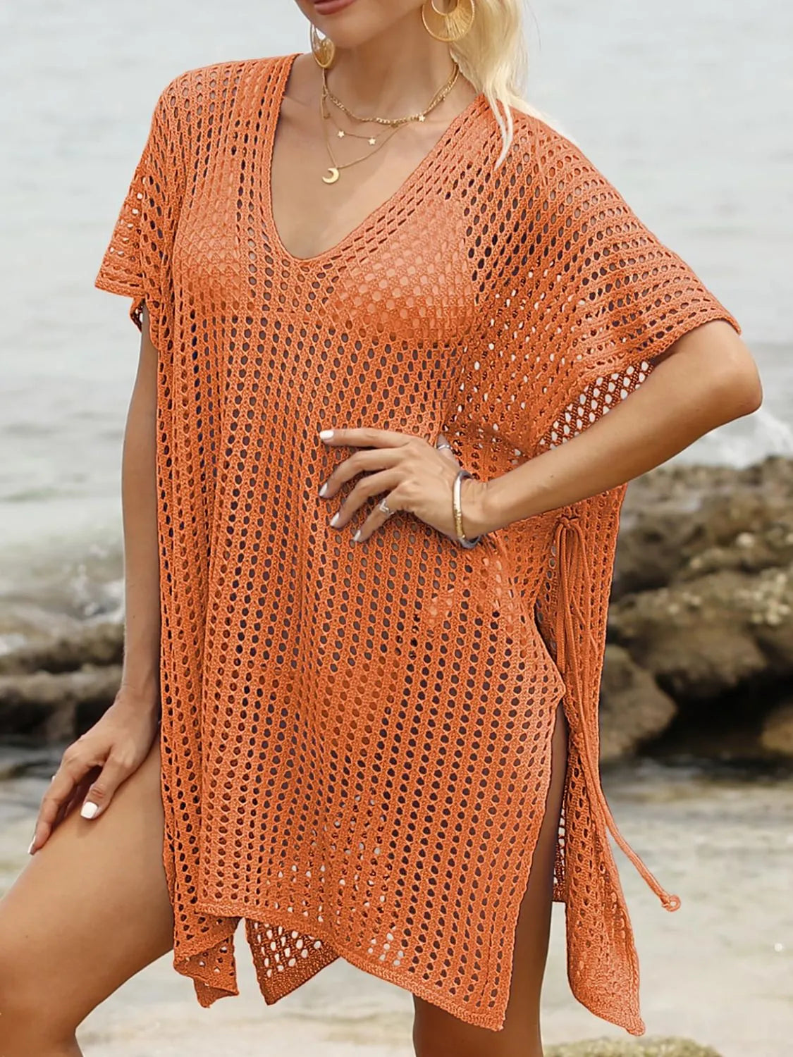 Side Tied V-Neck Cover-Up OutfitFlow