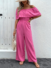 Outfit Flow - Perfee Off-Shoulder Wide Leg Jumpsuit